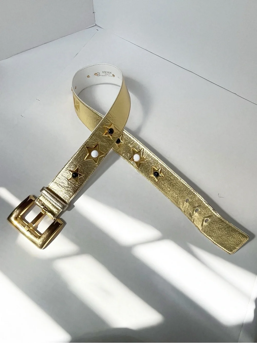 Vintage Escada Star Charm Studded Wide Gold Belt Sz 40